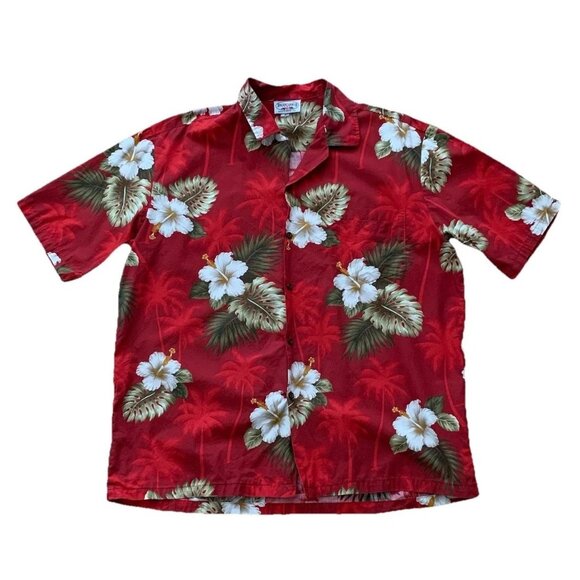 Pacific Legend Shirt Mens XL Red Floral Beach Tiki Camp Hawaiian Tropical USA - Picture 1 of 6